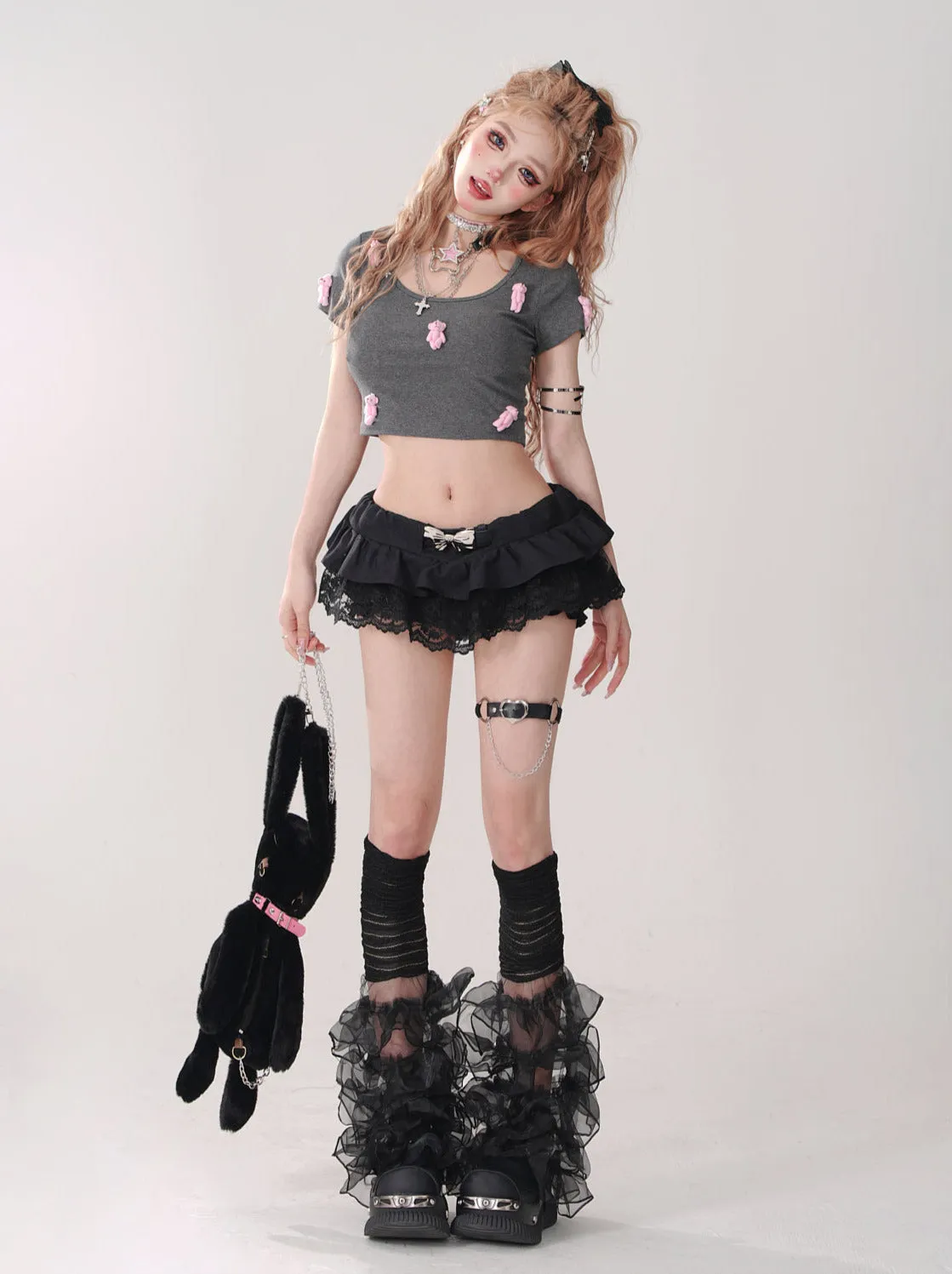 Lace Black Belt Shorts Romantic Skirt