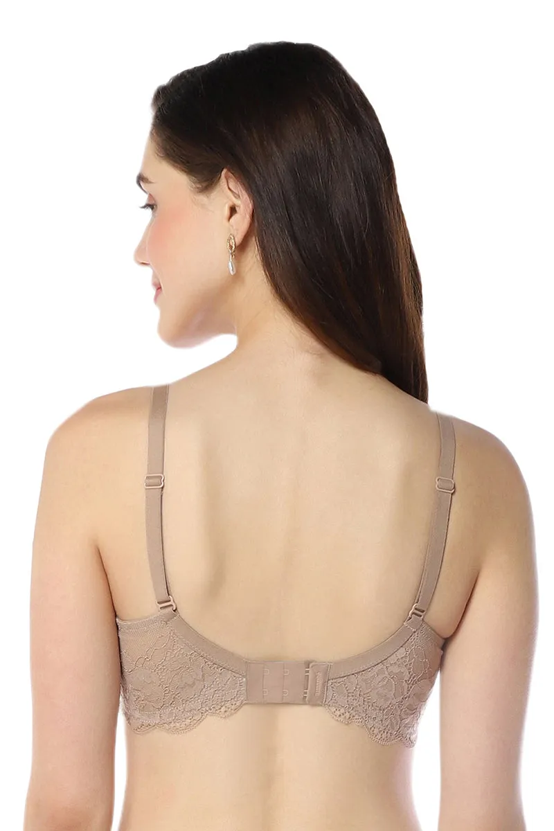 Lace Elegance Padded Non-Wired Bra - Stucco