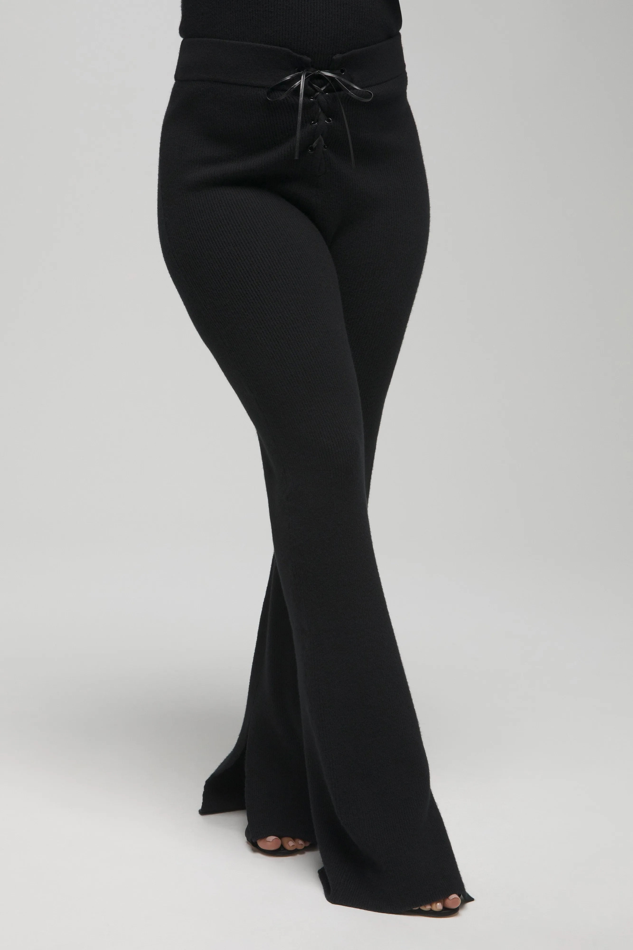 LACE UP RIB PANT | BLACK001