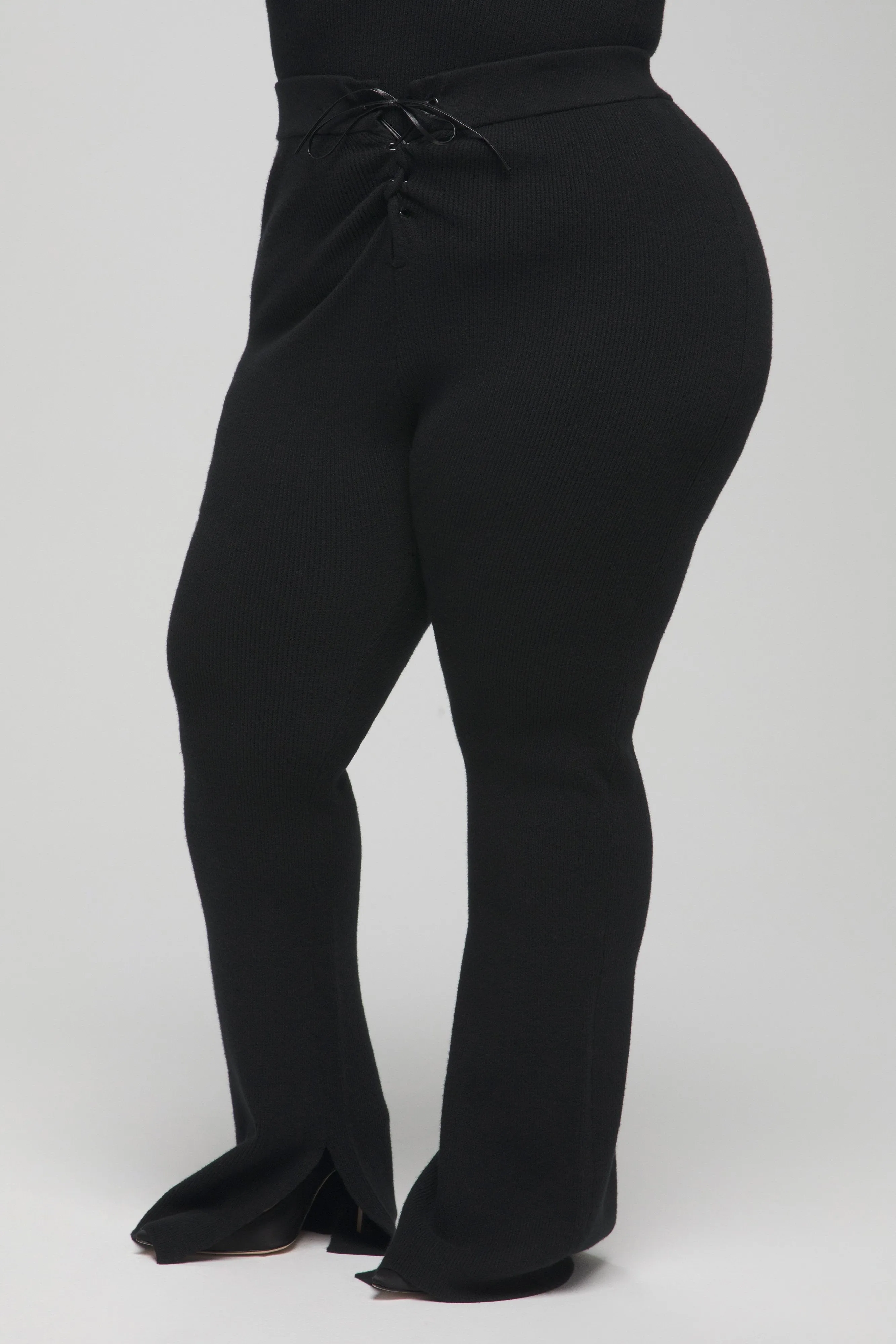 LACE UP RIB PANT | BLACK001