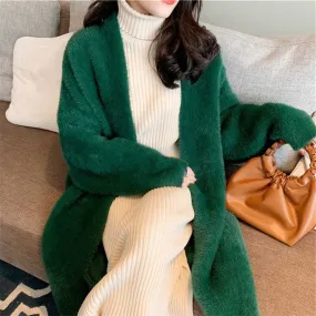 Lanfubeisi 2024 fall fashion trends Korean Style Autumn and Winter New Style Faux Mink Velvet Sweater Women's Cardigan Outer Wear over the Knee Long Loose Overcoat Women's Coat