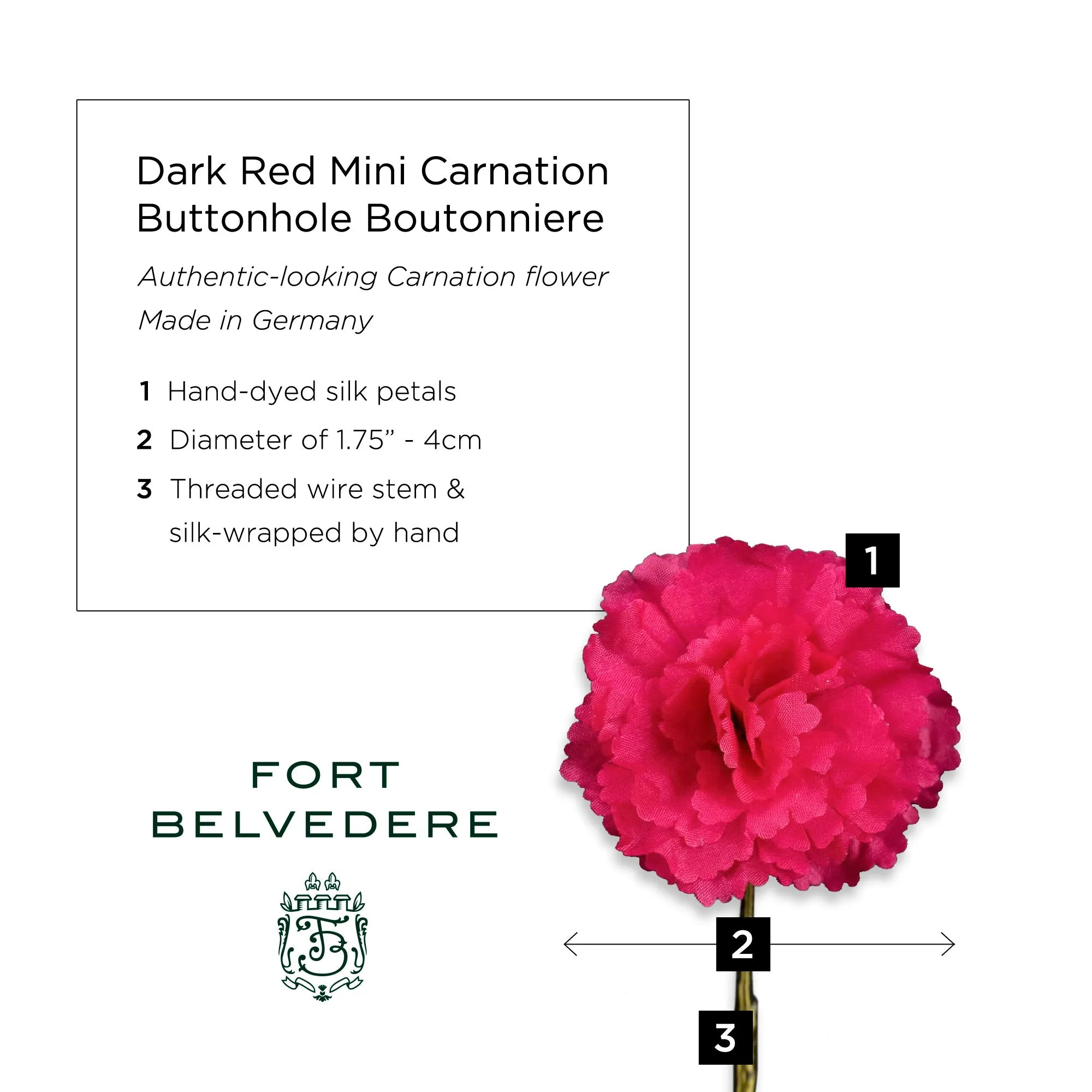 Life-Sized Dark Red Carnation Boutonnière Flower