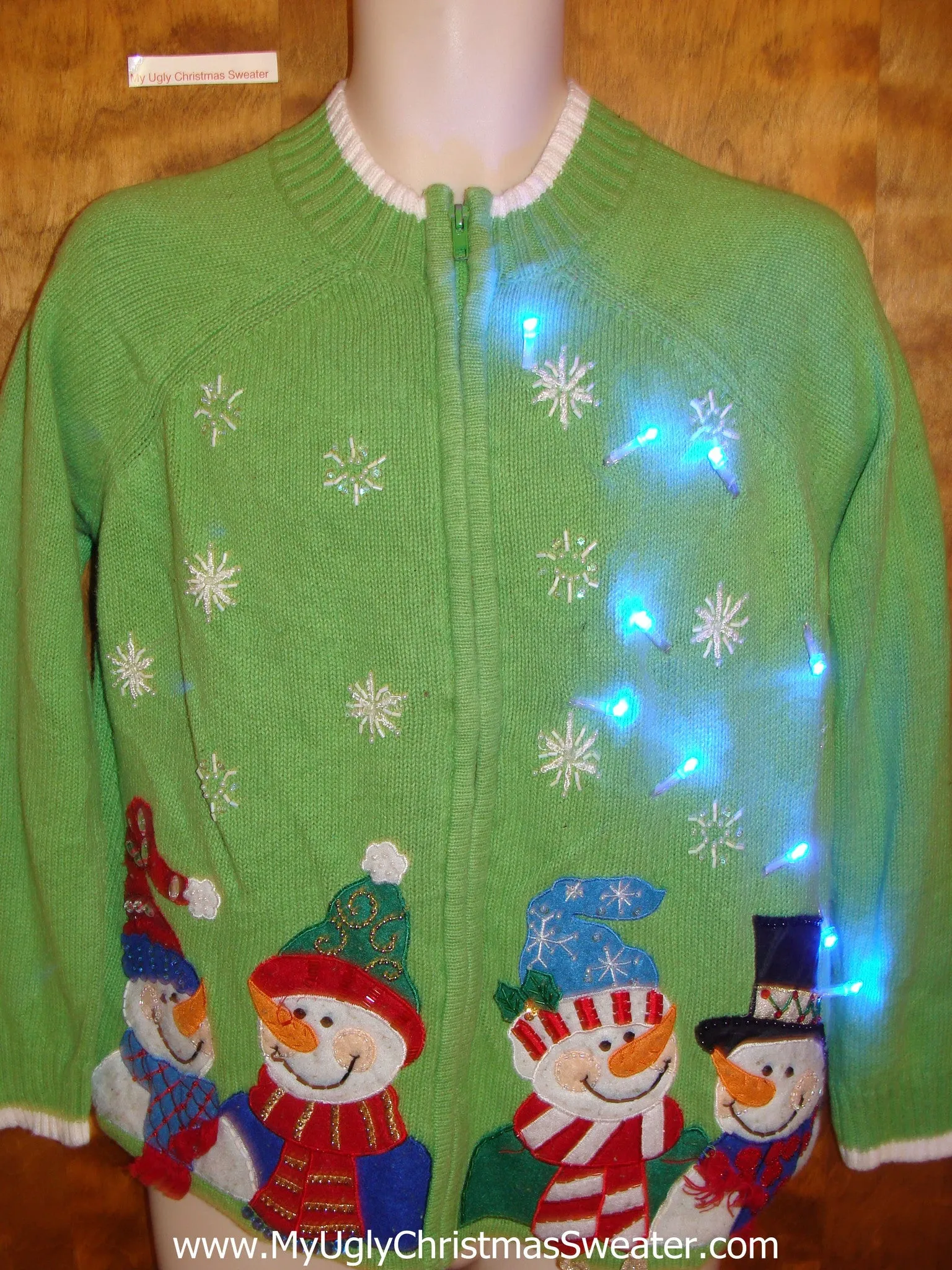 Lime Green Snowman Foursome Light Up Ugly Christmas Jumper