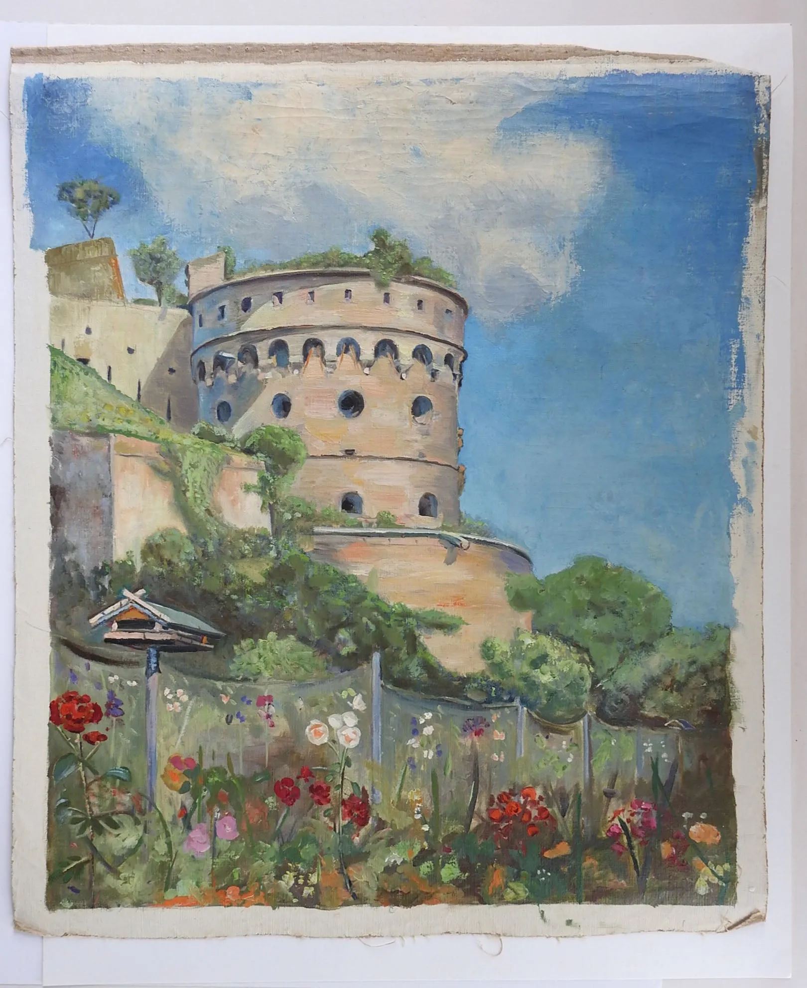 Mid Century Painting European Castle Gardens
