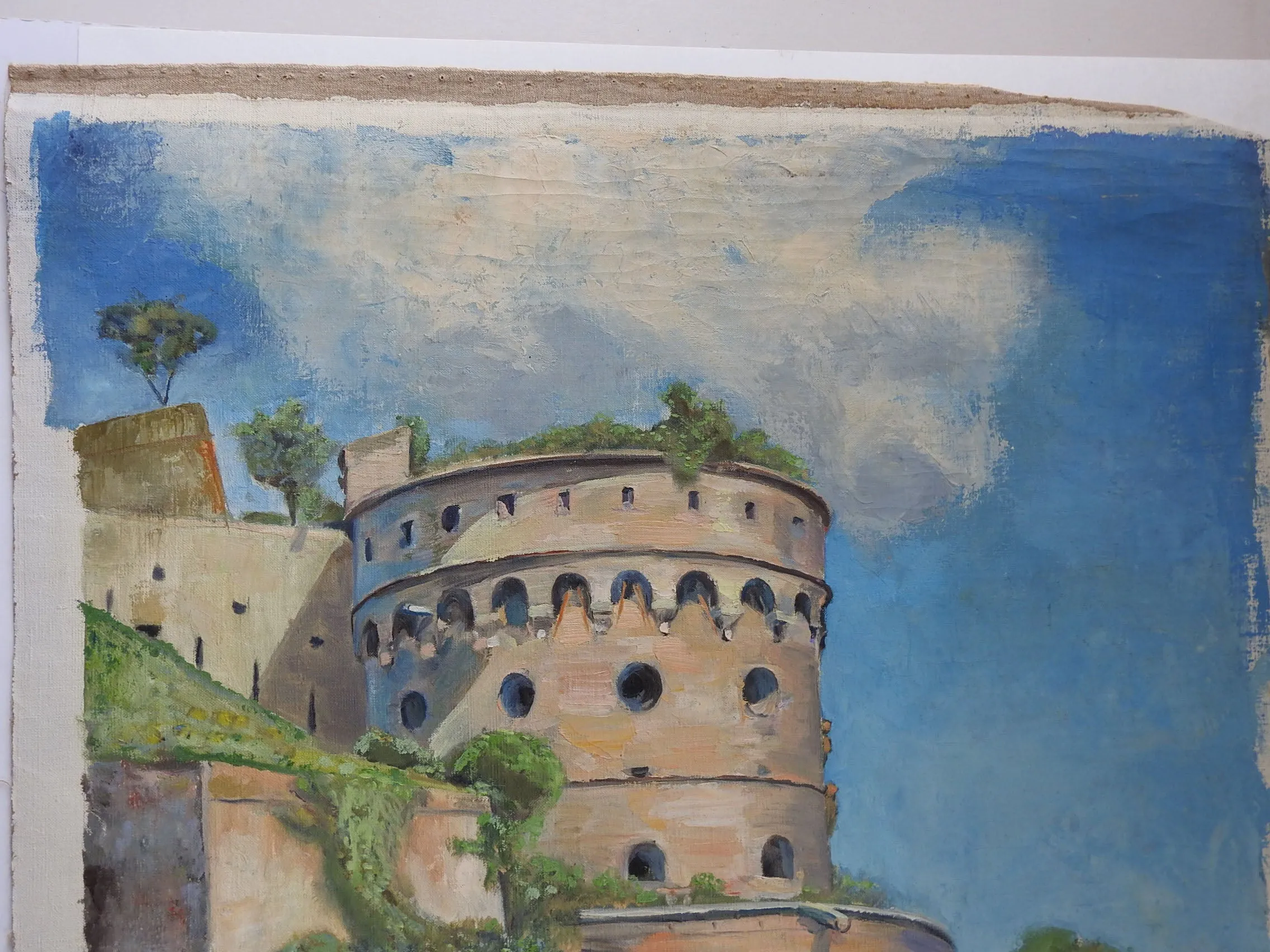 Mid Century Painting European Castle Gardens