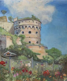 Mid Century Painting European Castle Gardens