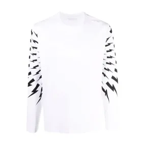 Neil Barrett White Fair Isle Thunderbolt Long Sleeve T-Shirt