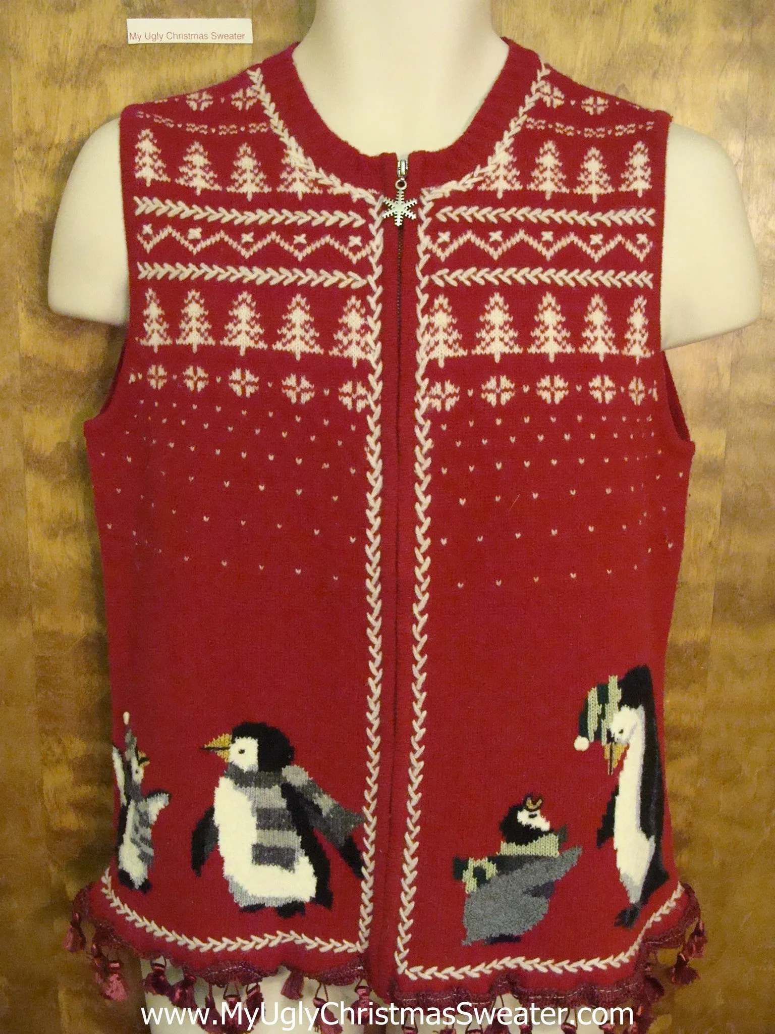 Nordic Style Ugly Christmas Sweater Vest with Penguins