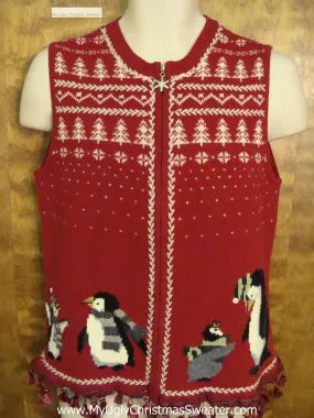 Nordic Style Ugly Christmas Sweater Vest with Penguins