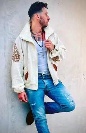 OBELISK - "SLASHED FEATHER" Blouson in Oatmeal