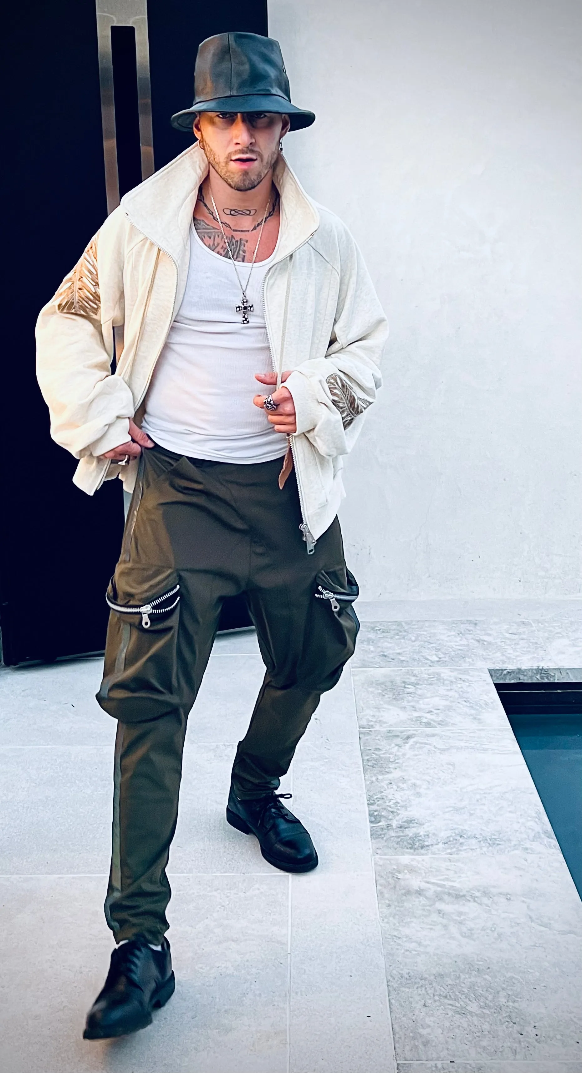 OBELISK - "SLASHED FEATHER" Blouson in Oatmeal