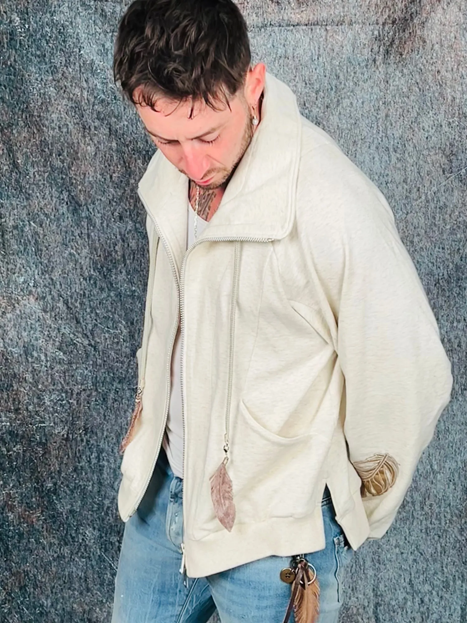 OBELISK - "SLASHED FEATHER" Blouson in Oatmeal