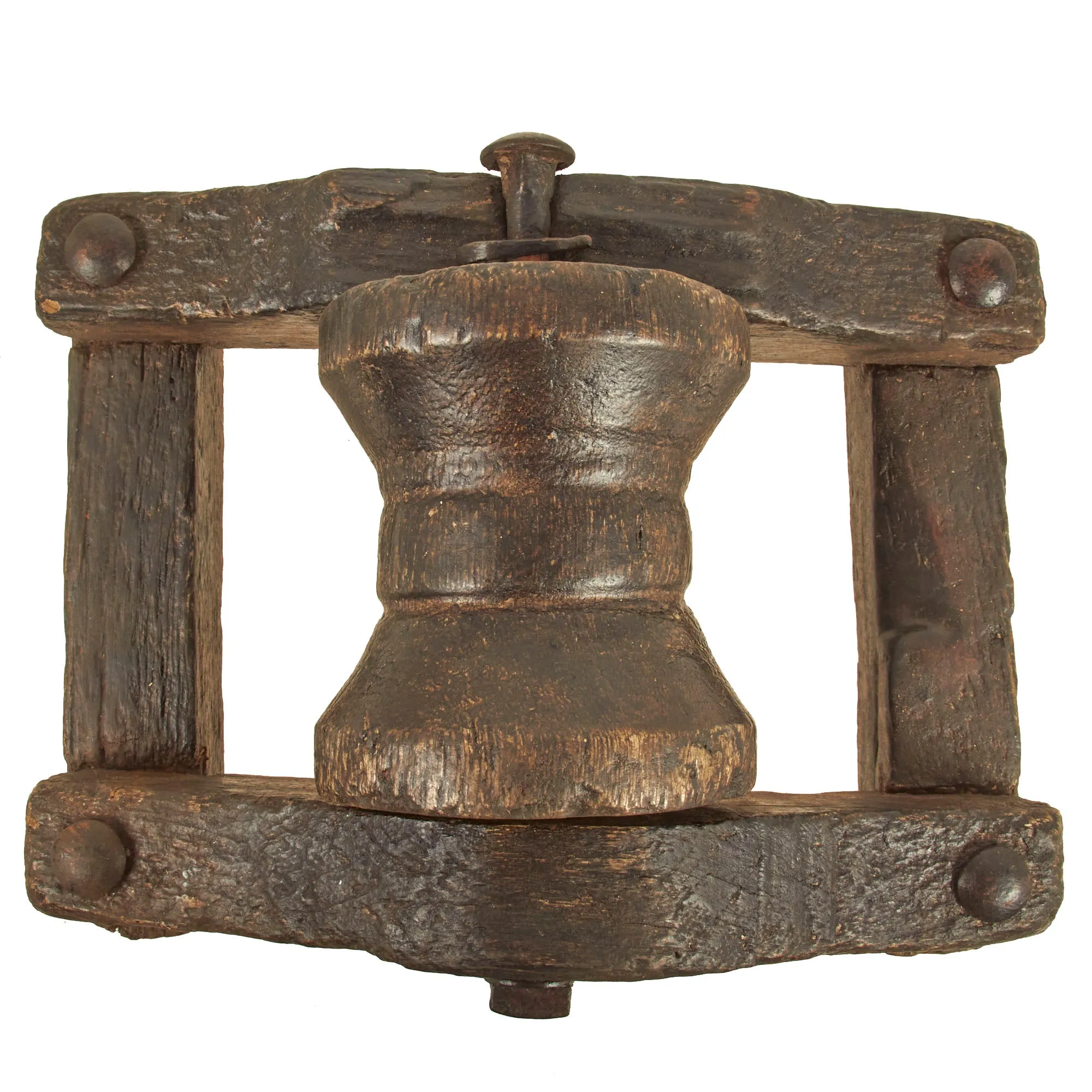 Original British Oak Pulley Wheel & Mounting Removed from Nelson’s Flagship HMS Victory During Middle Gun Deck Repairs in 1926
