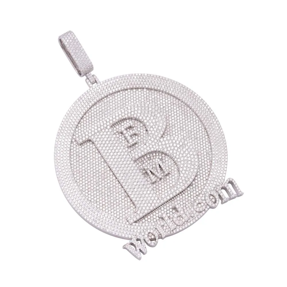 "B" Custom Moissanite Circle Pendant 14K White Gold