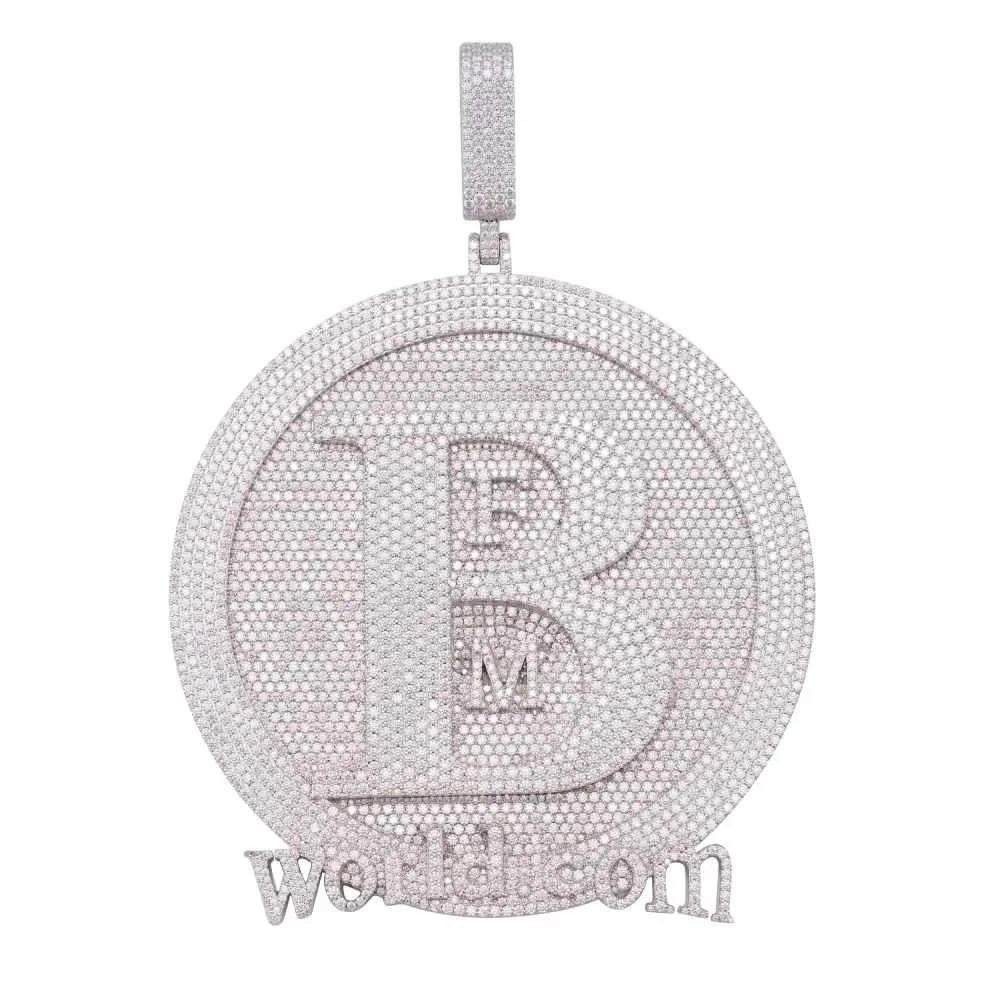 "B" Custom Moissanite Circle Pendant 14K White Gold
