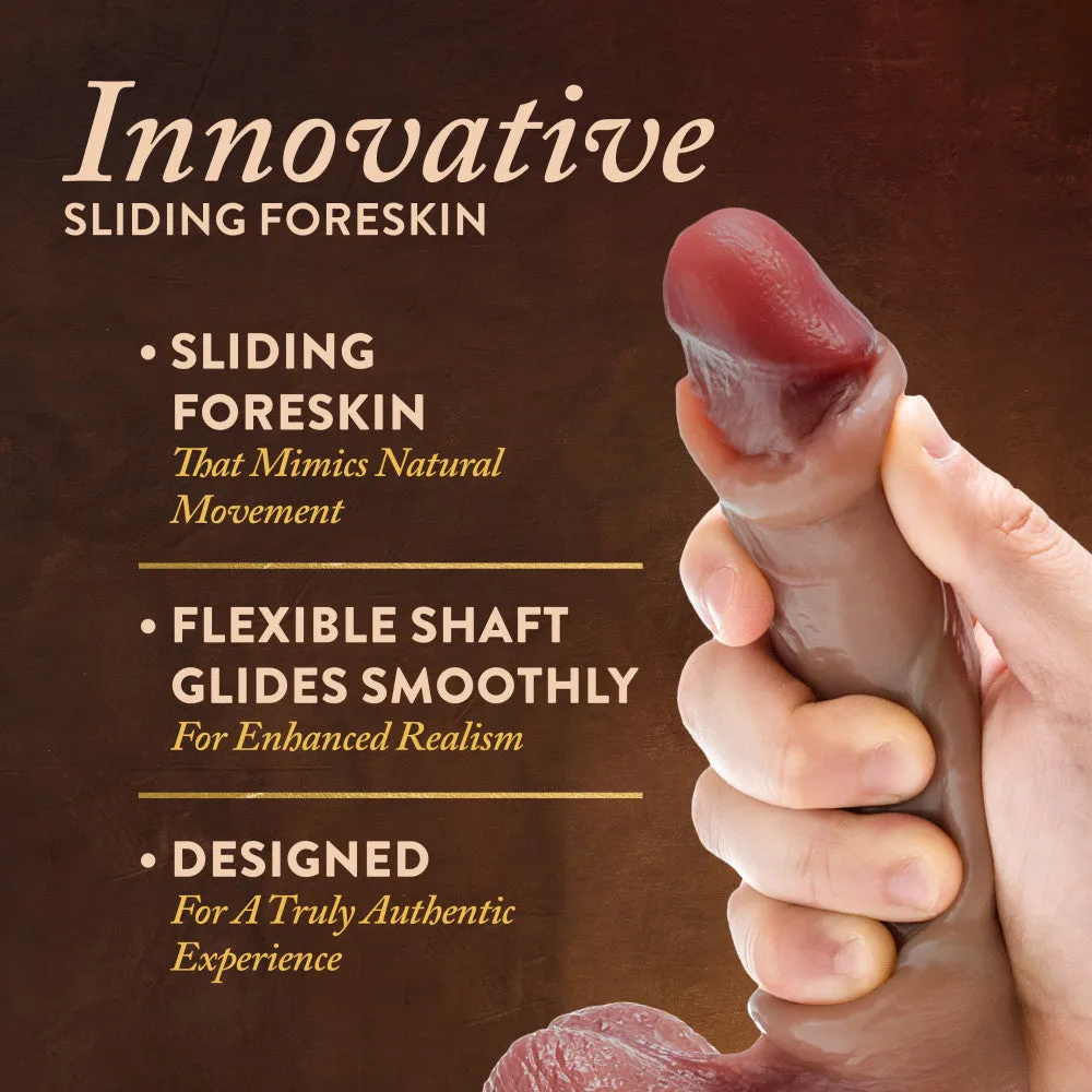 Renaissance By Blush®  | DaVinci 8 Inch Realistic Dildo With Sliding Foreskin & Squeezable Balls - Dual Density - Liquid Silicone - Tan