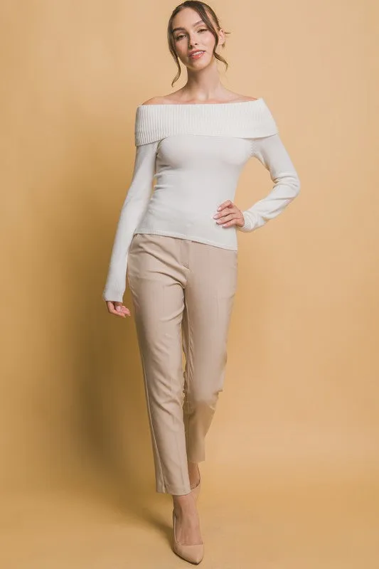 Ruby Ribbed Fitted Bardot Top