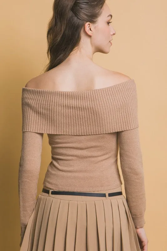 Ruby Ribbed Fitted Bardot Top