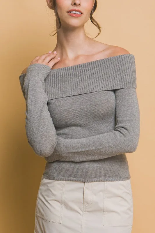 Ruby Ribbed Fitted Bardot Top