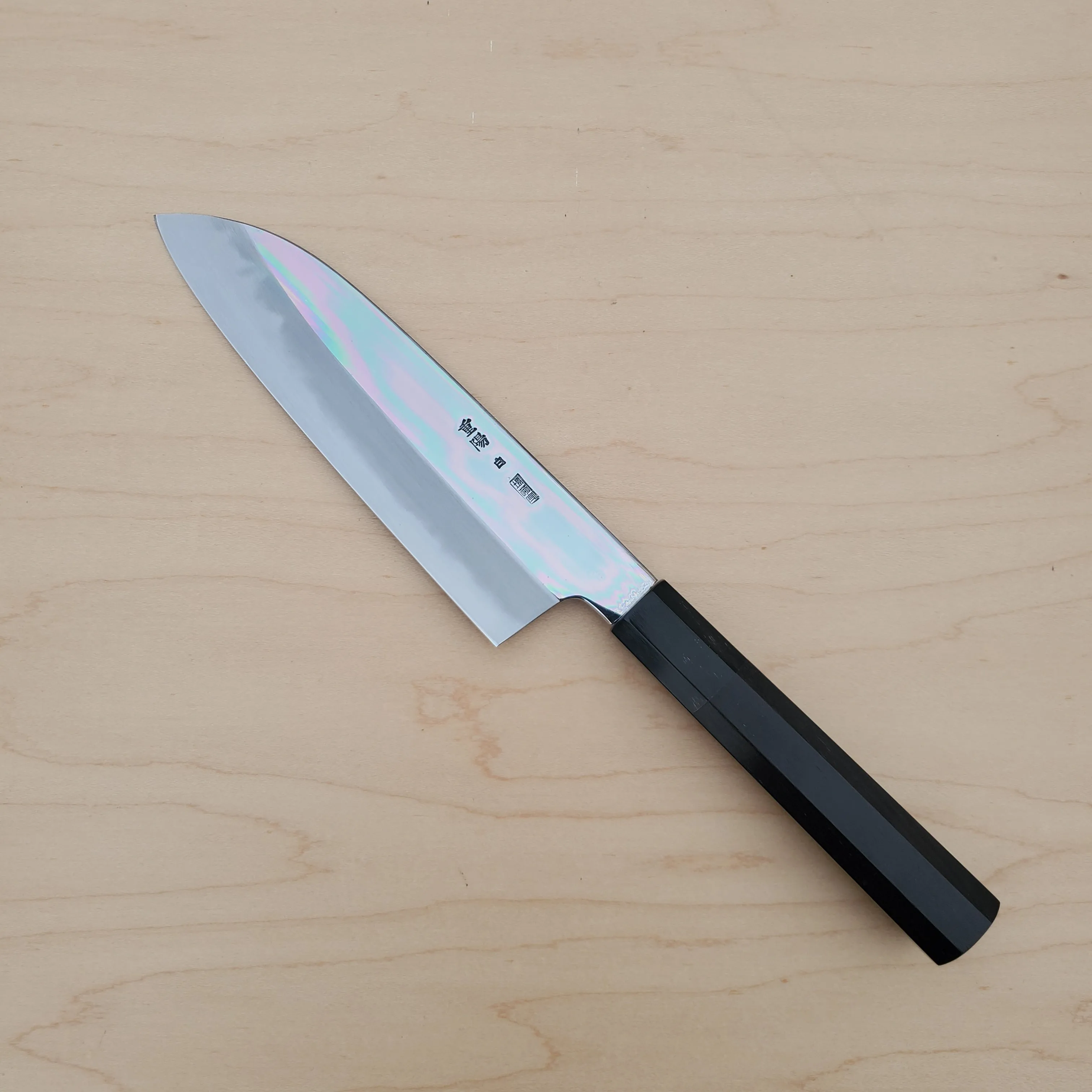 Sakai Kikumori Choyo Santoku 180mm Shirogami - Ebony