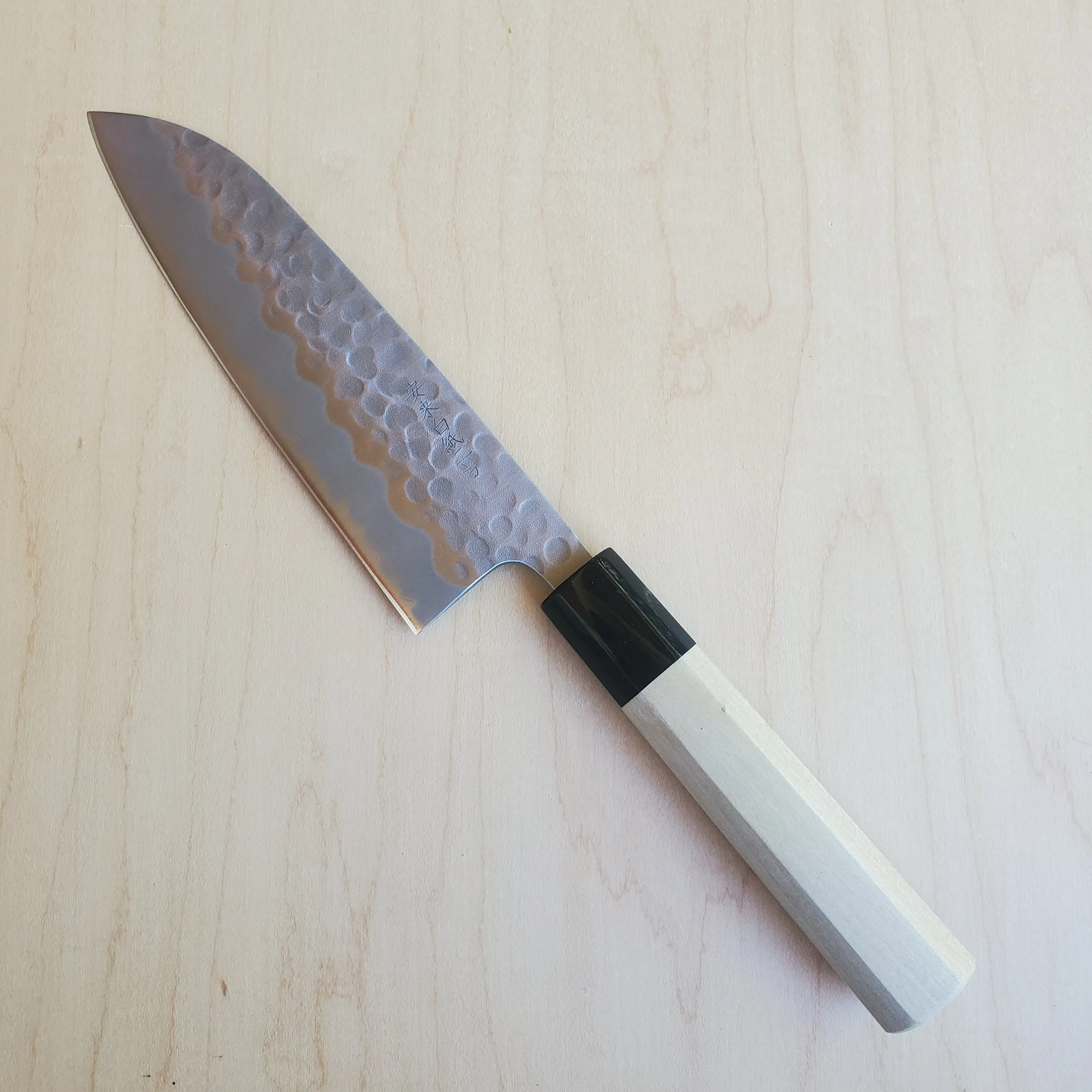 Sakai Kikumori Shirogami #2 165mm Santoku Tsuchime