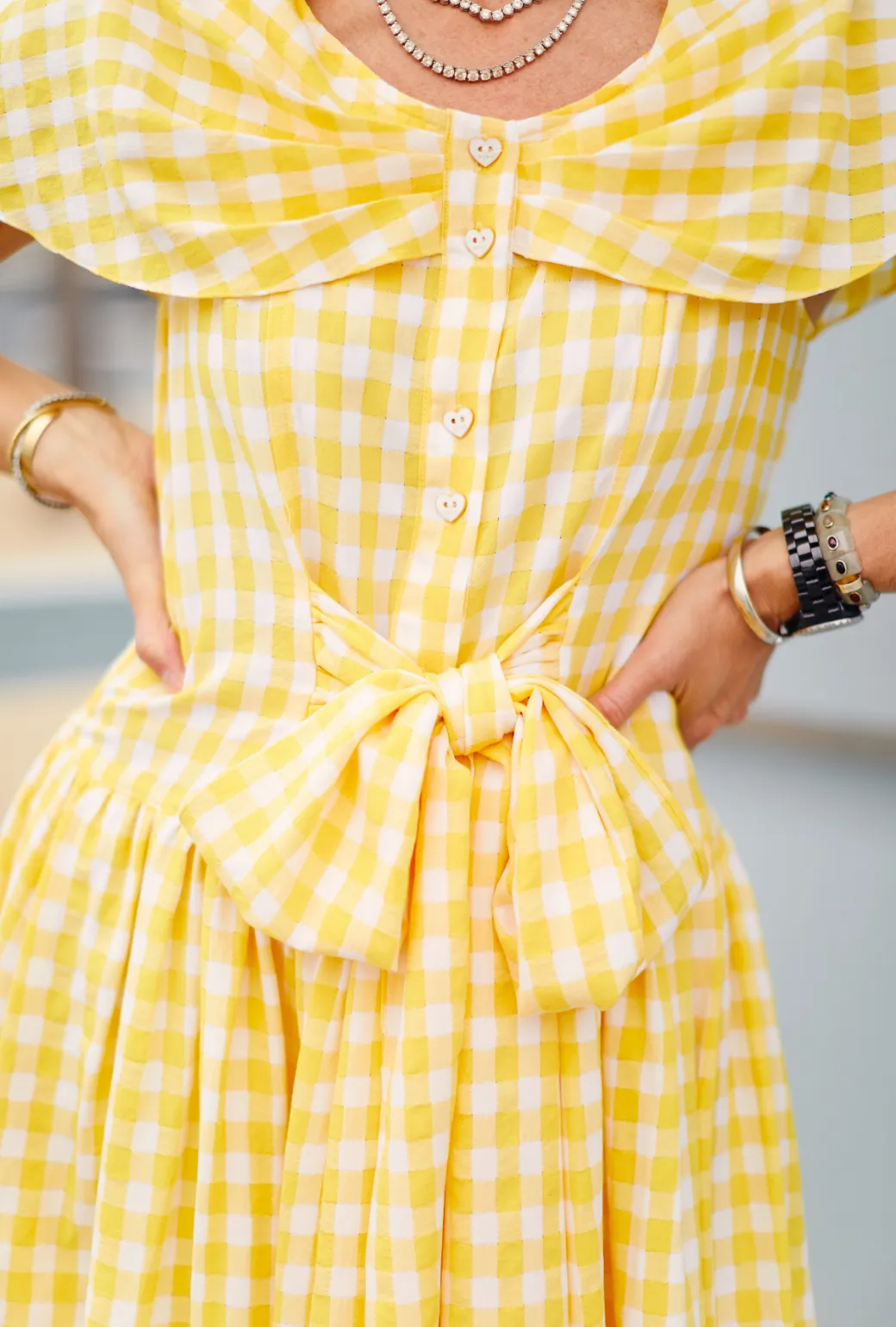 SAMPLE - Shawl Dress MIDI - Yellow Gingham