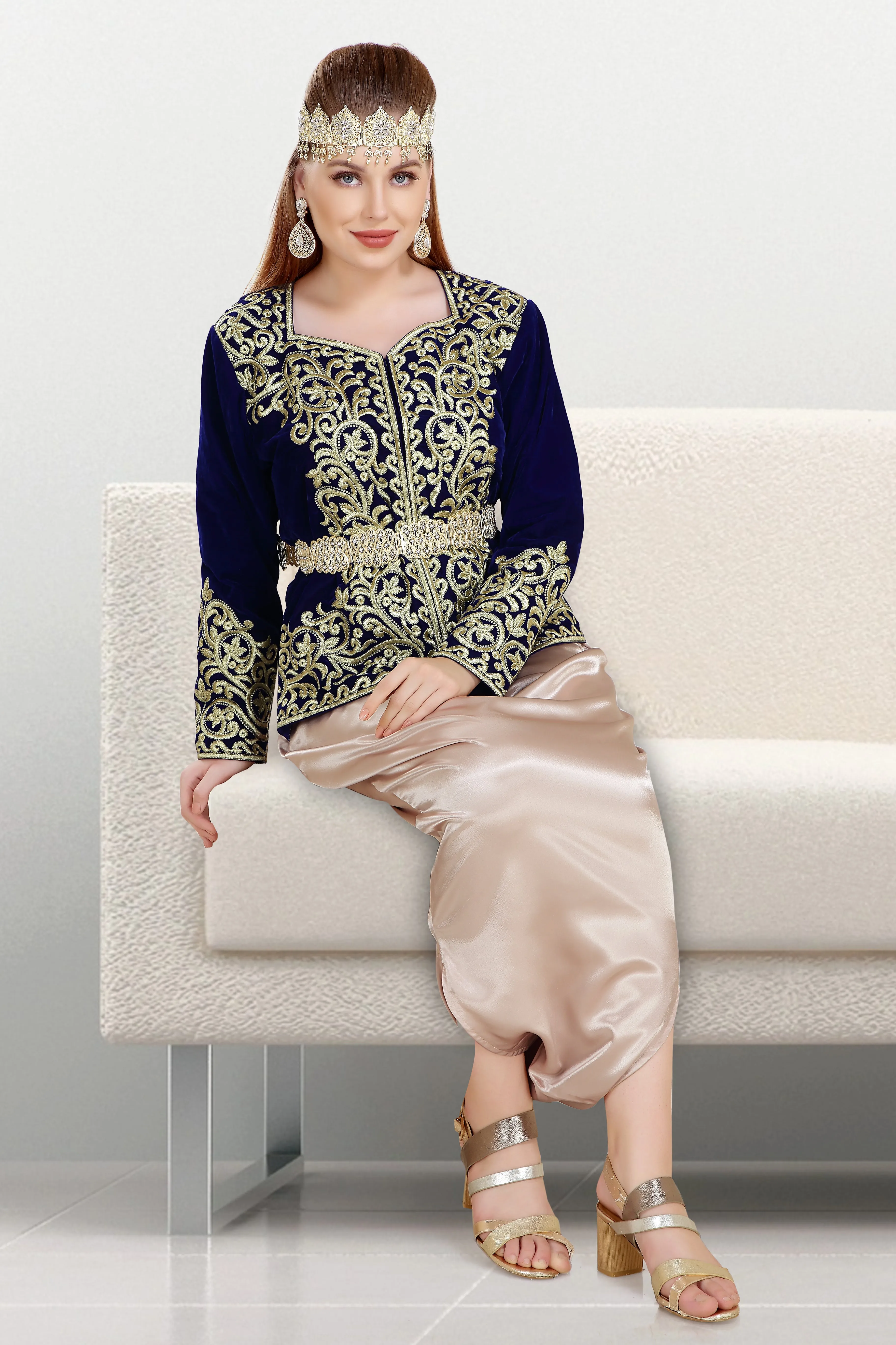 Sarwal Algerian Traditional Velvet Jacket Embroidered Kaftan