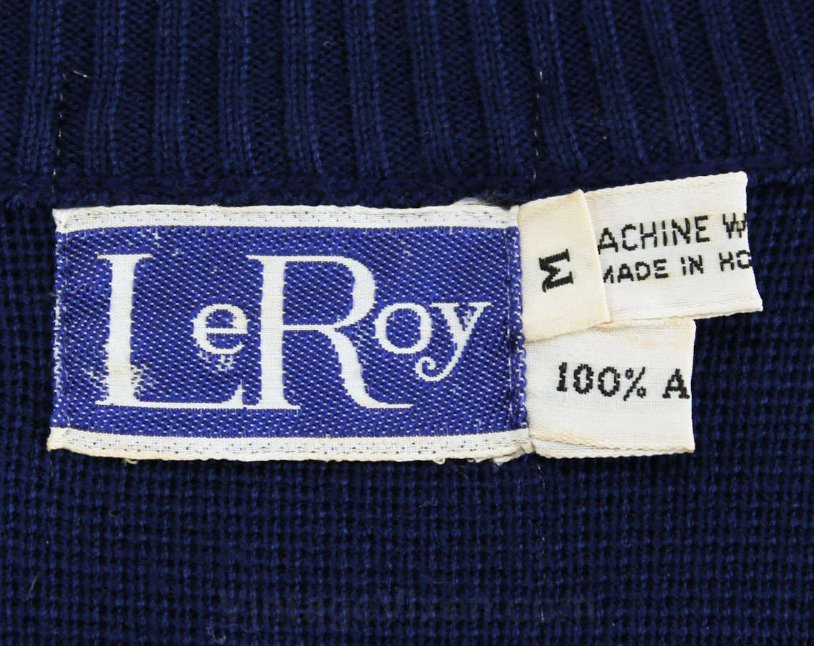 Size 6 Navy Cardigan - 1970s Button Front Sweater - Dark Blue Preppy Late 1960s Jumper - Brassy Crest Buttons - Two Hip Pockets - Bust 34