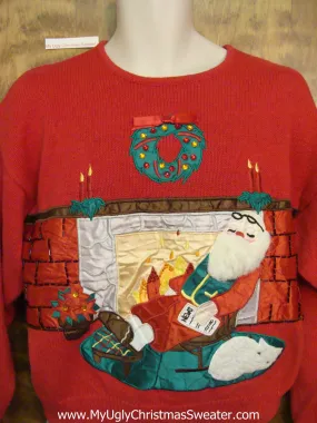 Sleeping Santa and Cat Ugly Festive Xmas Sweater