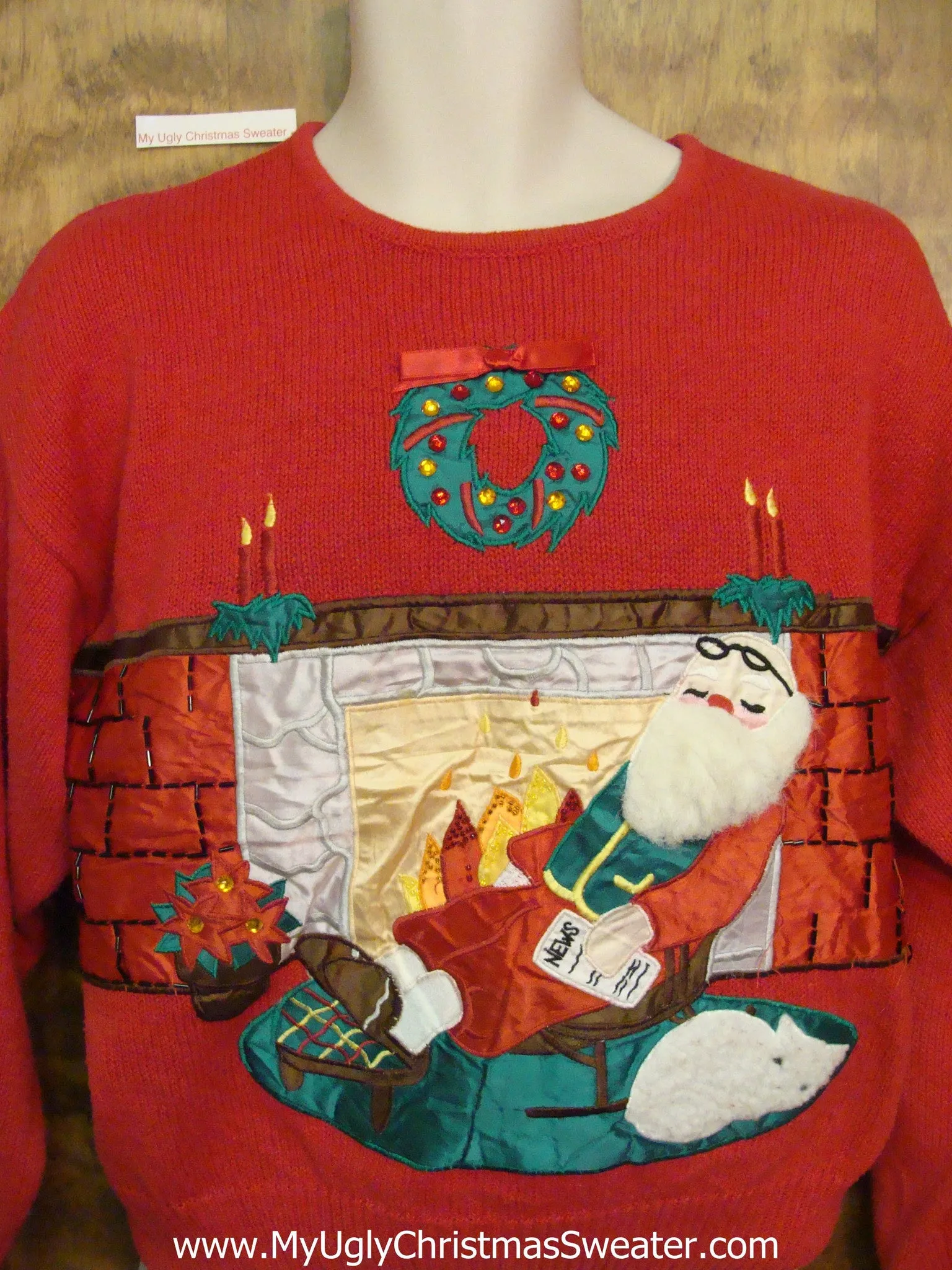 Sleeping Santa and Cat Ugly Festive Xmas Sweater