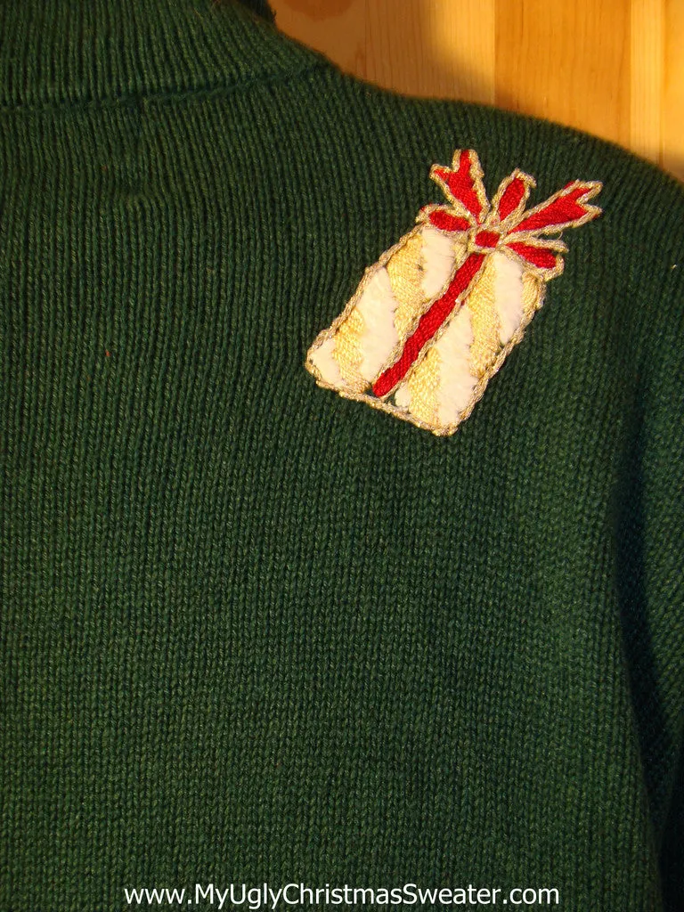Tacky Green Ugly Christmas Sweater with Leaping Santas and Candy Canes (f765)