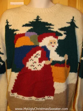 Tacky Ugly Christmas Sweater Two-Sided Santa 80s Vintage Masterpiece (f174)