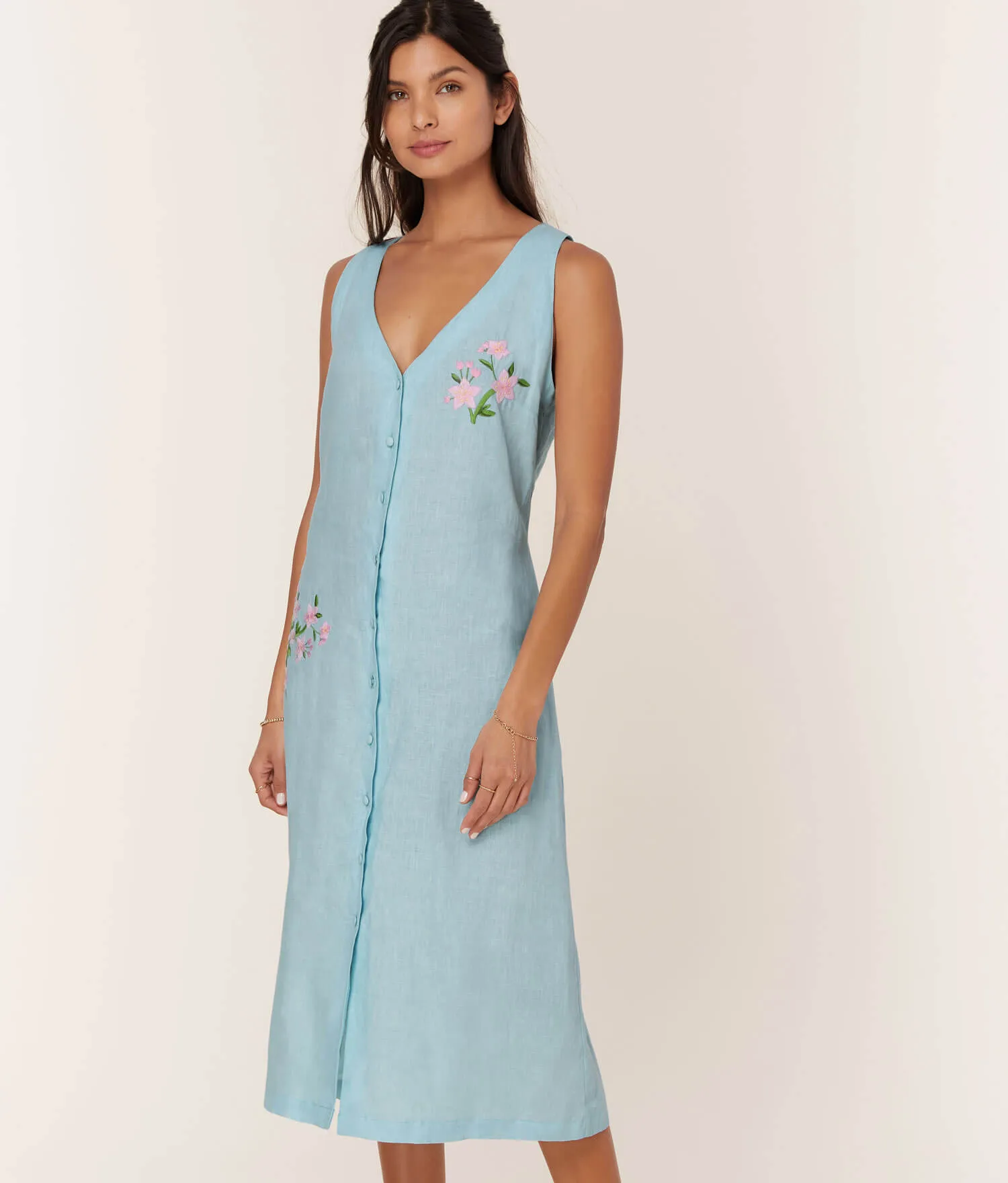 The Anamur Button Up Dress - Linen - Hydrangea