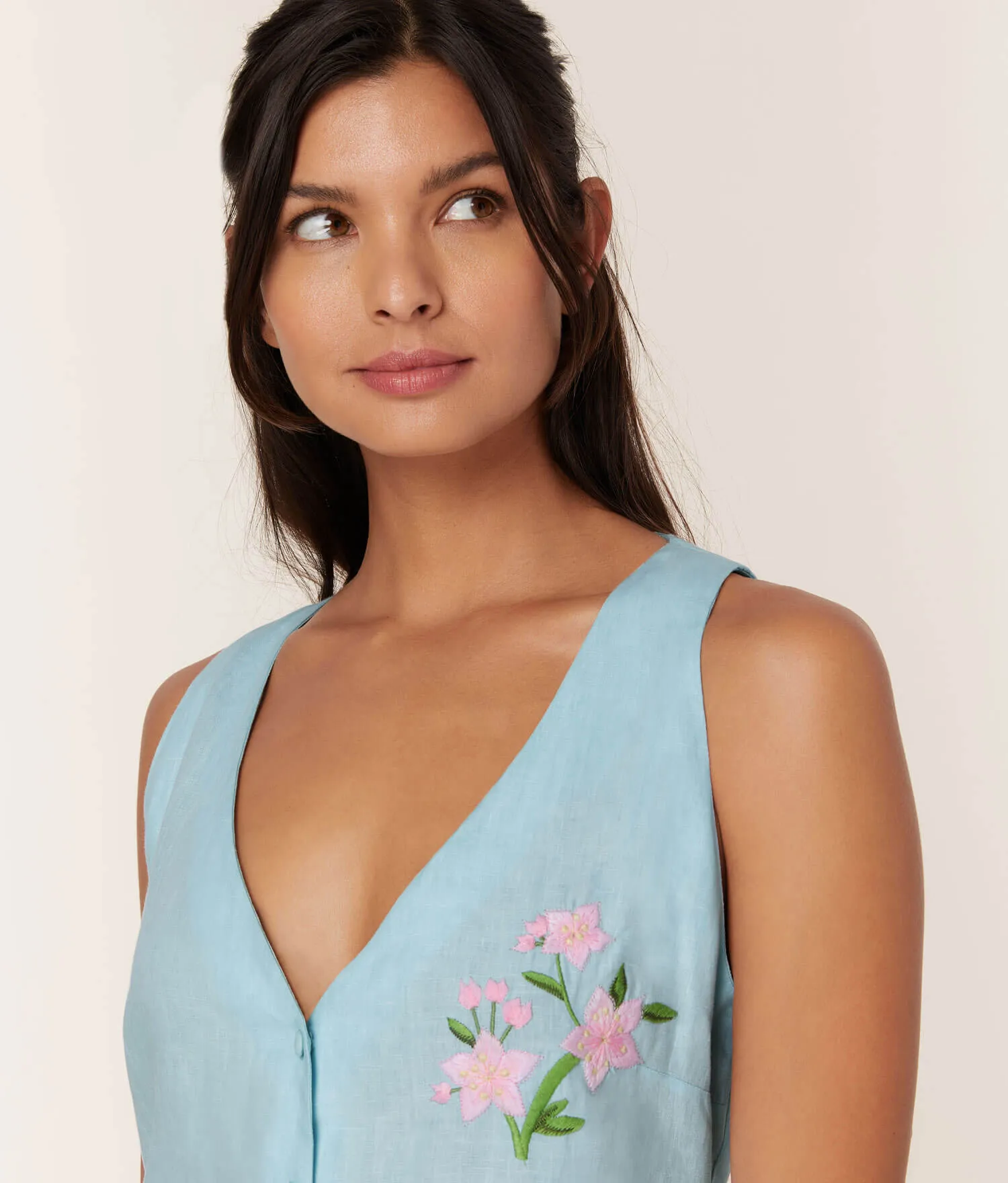 The Anamur Button Up Dress - Linen - Hydrangea