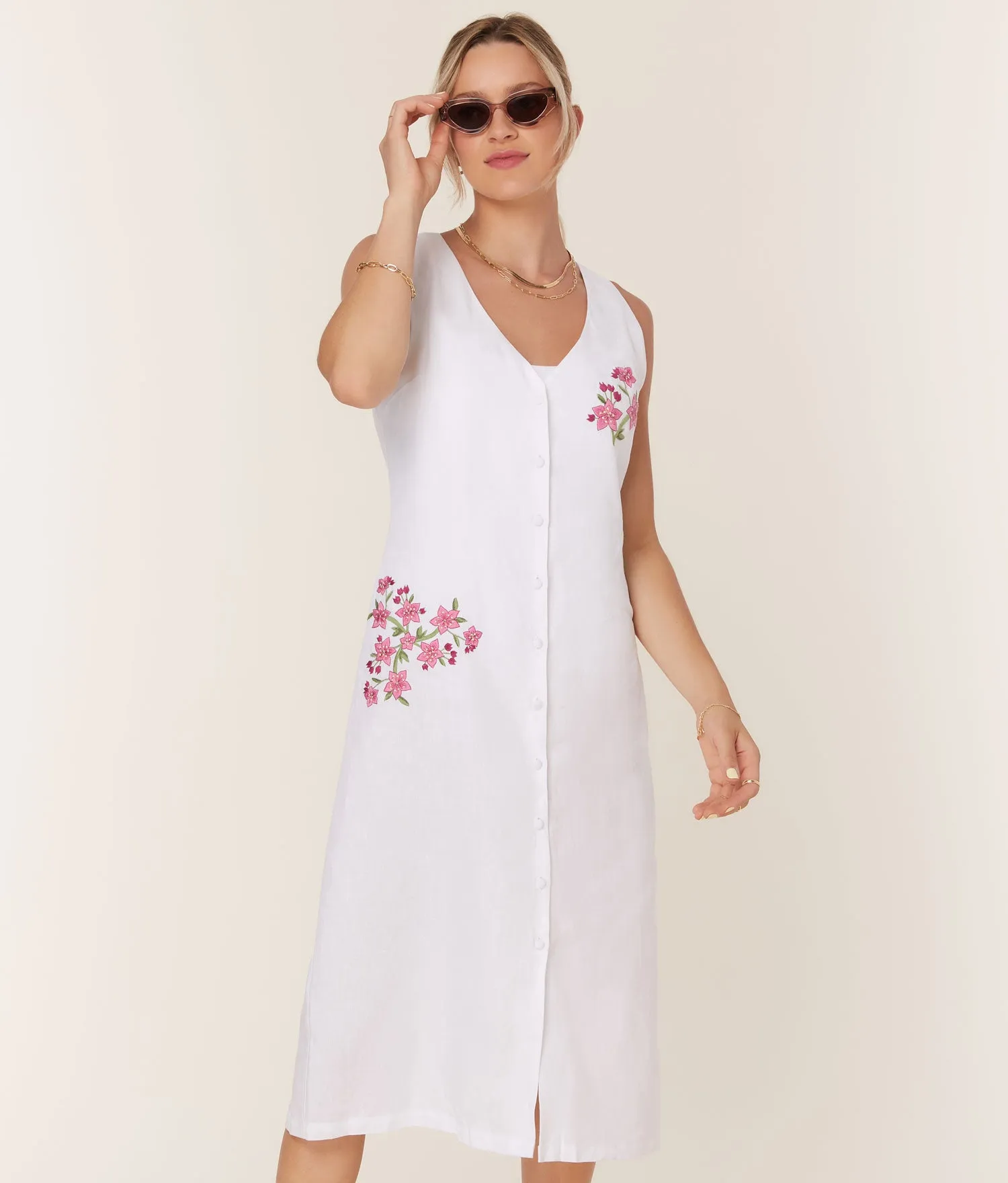 The Anamur Button Up Dress - Linen - White