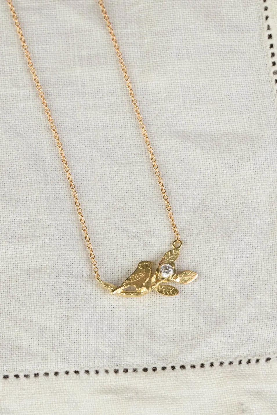 Tiny Bird On A Branch Diamond Necklace In 18ct Gold