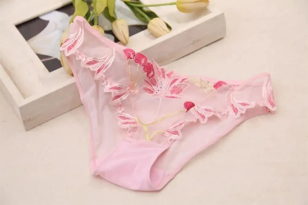 Transparent Embroidered Bra & Panty Lingerie Set - Floral Design, Underwire Support