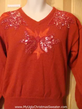 Ugly Christmas Sweater 80s Bling Glam Poinsettias
