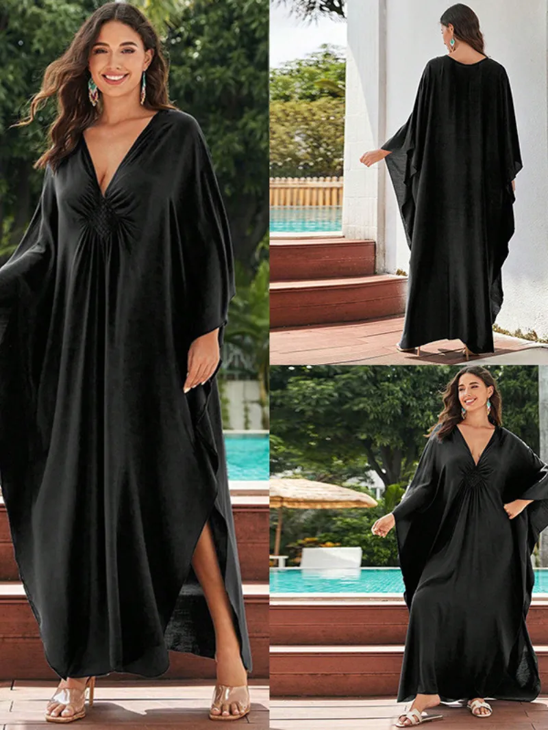 Women's Generous Loose Large Size Solid Color Kaftan Dress