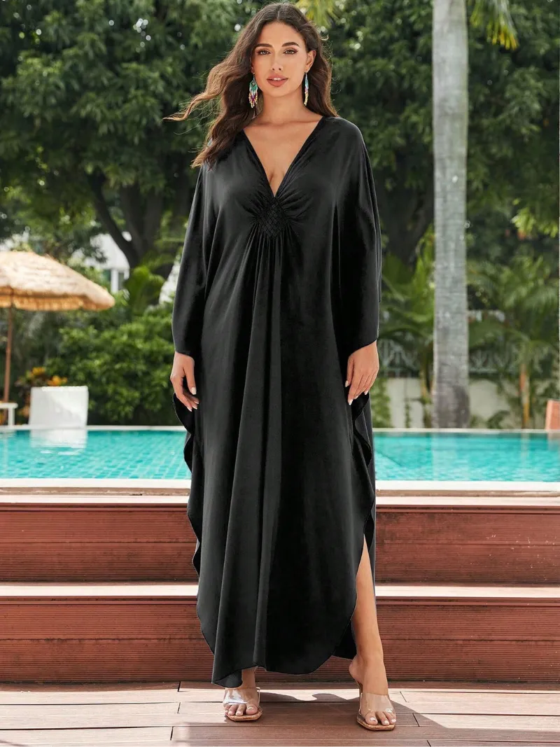Women's Generous Loose Large Size Solid Color Kaftan Dress